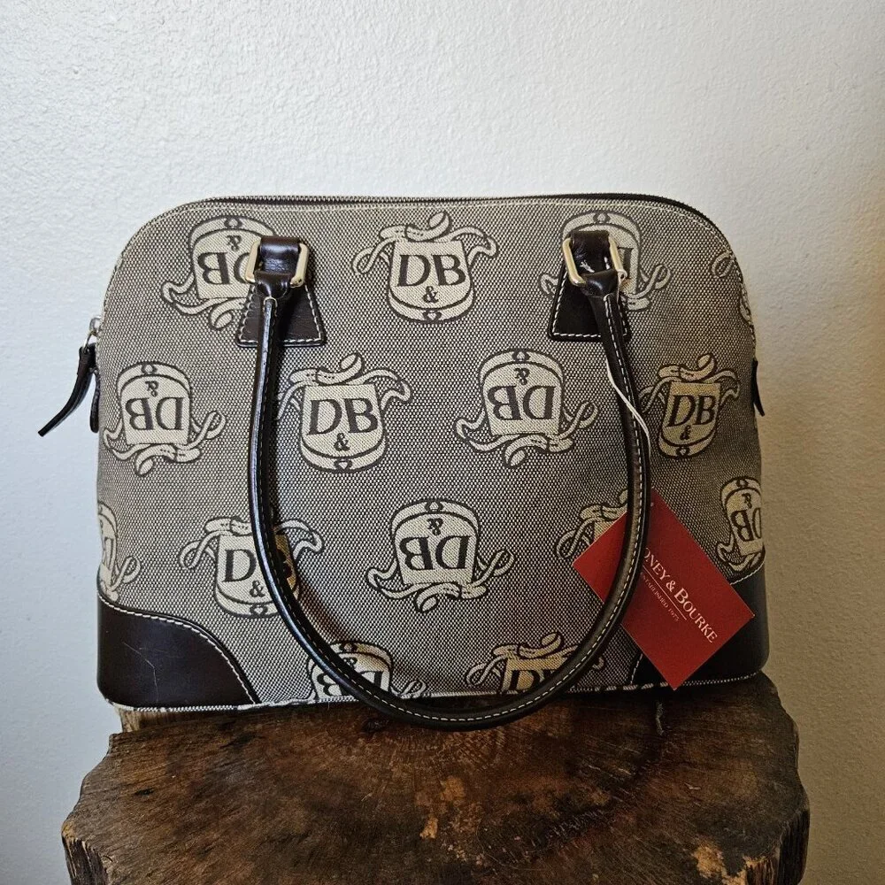 Dooney & Bourke DB Monogram Satchel + Wristlet Set NWT Gray Canvas Leather